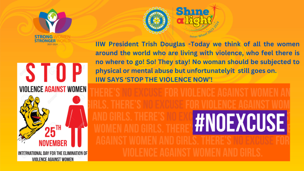 IIW President Trish Douglas: Today we think of all the women around the world who are living with violence, who fee there is no where to go! So, they stay! No woman should be subjected to physical or mental abuse but unfortunately it still goes on. IIW says, "STOP THE VIOLENCE NOW!"